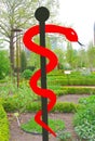 Aesculapius symbol in a garden with natural medicinal plants