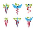 Aesculapius vector abstract illustrations collection, Caduceus s