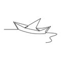 Aestetic paper boat One continuous line drawing origami craft concept vector illustration and minimalist