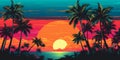 Aesthetic art collage with awesome view of nature with palm trees in the vivid colours in retro wave style