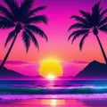 Aesthetic beach synthwave retrowave wallpaper with a cool and vibrant neon