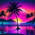 Aesthetic beach synthwave retrowave wallpaper with a cool and vibrant neon