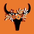 Bull skull with flowers. Vector illustration paper cut effect Royalty Free Stock Photo