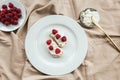 Aesthetic breakfast camembert, cream cheese and raspberries