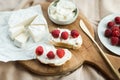 Aesthetic breakfast camembert, cream cheese and raspberries