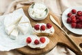 Aesthetic breakfast camembert, cream cheese and raspberries