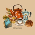 Aesthetic Coffee Break, Scandinavian Fika Tea Time, Vintage Illustration