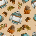 Aesthetic Coffee Break Seamless Pattern, Scandinavian Fika Tea Time, Vintage Illustration Royalty Free Stock Photo