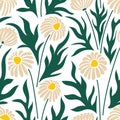 Aesthetic contemporary printable seamless pattern with chamomiles. Modern floral background for textile, fabric, wallpaper,