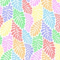 Aesthetic contemporary printable seamless pattern with leaves in pastel rainbow colors. Modern floral background for textile, Royalty Free Stock Photo