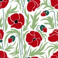 Aesthetic contemporary printable seamless pattern with red poppies. Modern floral background for textile, fabric, wallpaper,