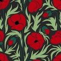 Aesthetic contemporary printable seamless pattern with red poppies. Modern floral background for textile, fabric, wallpaper,