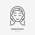 Aesthetic cosmetology line icon, vector pictogram of facelift, anti age massage. Hapy woman illustration, sign for