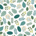 Aesthetic ditsy floral seamless pattern design of multicolor springtime leaves. Dainty vector greenery foliage textured background