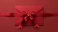 Aesthetic elegant red envelope invitation with ribbon for gala event. Greeting concept. Copy space. Generative AI Royalty Free Stock Photo