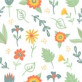 Aesthetic floral seamless pattern. Eclectic flowers decor, minimal cute print with drawing leaves. Abstract amazing