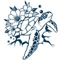 Aesthetic Floral Turtle Silhouette Graphic Clip Art