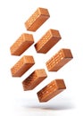 Aesthetic Flying of Terracotta Bricks, High-Quality Studio Shot for Architectural Resources Royalty Free Stock Photo