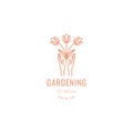 Aesthetic hands hope flowers gardening line logo design vector