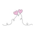 Aesthetic hearts continuous one line art drawing, valentines day concept, heart love couple outline artistic isolated Royalty Free Stock Photo