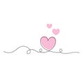 Aesthetic hearts continuous one line art drawing, valentines day concept, heart love couple outline artistic isolated Royalty Free Stock Photo