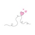 Aesthetic hearts continuous one line art drawing, valentines day concept, heart love couple outline artistic isolated Royalty Free Stock Photo