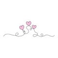 Aesthetic hearts continuous one line art drawing, valentines day concept, heart love couple outline artistic isolated Royalty Free Stock Photo