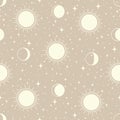 Aesthetic illustrations seamless pattern with celestial moon phases. Sun rays and stars Royalty Free Stock Photo