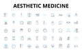 Aesthetic medicine linear icons set. Botox, Fillers, Laser, Sculpting, Contouring, Micro-needling, Peels vector symbols