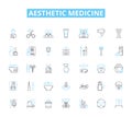 Aesthetic medicine linear icons set. Botox, Fillers, Laser, Sculpting, Contouring, Micro-needling, Peels line vector and