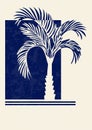 Aesthetic minimalist blue palm illustration poster