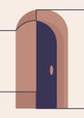 Aesthetic minimalist interior element poster illustration. Door architecture decoration.