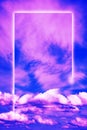 Aesthetic modern art collage with clouds blue sky in style of the 80-90s. Real natural sky composition in bright neon