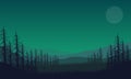 Aesthetic mountains views and silhouettes of pine trees with a beautiful full moon at night. Vector illustration Royalty Free Stock Photo