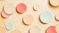 Aesthetic pastel minimalist background with paper circles, dots of different colours. Web banner template. Generative AI