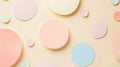 Aesthetic pastel minimalist background with paper circles, dots of different colours. Web banner template. Generative AI