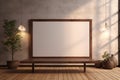 Aesthetic render Mockup featuring a large wooden frame, illuminated setting Royalty Free Stock Photo