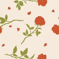 Aesthetic seamless vector pattern with roses and rose petals Royalty Free Stock Photo