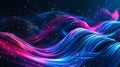Aesthetic smooth lines and technological space. Fiber optic flow. Digital waves. Dark background. Generative AI Royalty Free Stock Photo