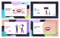 Aesthetic Stomatology Service Landing Page Template Set. Tiny Dentist Doctor Characters in Medical Cabinet