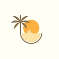 Aesthetic sunset wave coconut tree logo design