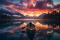aesthetic view of a boat rowing at sunrise
