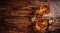 Aesthetic Whiskey Glasses On Wooden Table - Top View