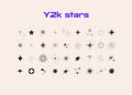 Aesthetic Y2k style. Star, bling, starburst, sparkle icons. Retro futuristic. Vector