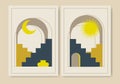 Aesthetic yellow art morocco architecture poster set illustration