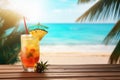 Aesthetically pleasing Beach cocktail mockup. Generate Ai Royalty Free Stock Photo