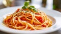 Aesthetically Pleasing: Spaghetti Pomodoro, Perfectly Presented on a White Plate - Captured in