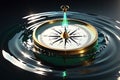 Aetherial Navigation: Translucent Compass Levitating Above Rippled Water Surface, Fluorescent Glow Emanating From Within Royalty Free Stock Photo