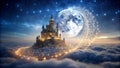 Aetherial Tapestry A Castle Woven from Moonlight and Dreams AI generated Royalty Free Stock Photo