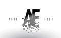 AF A F Pixel Letter Logo with Digital Shattered Black Squares